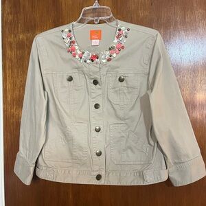 Hearts of Palm Beige Jean Jacket with Embellishments